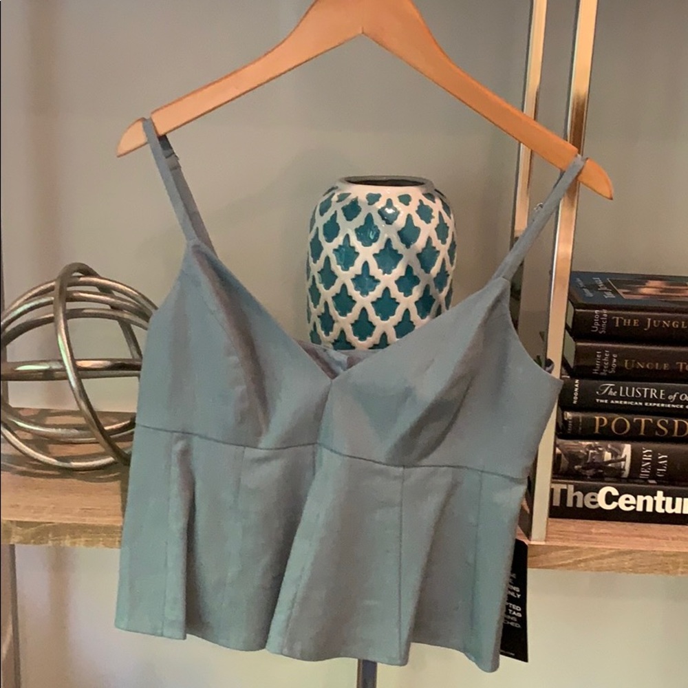 BCBG “Meghan” Blue Grey crop tank top